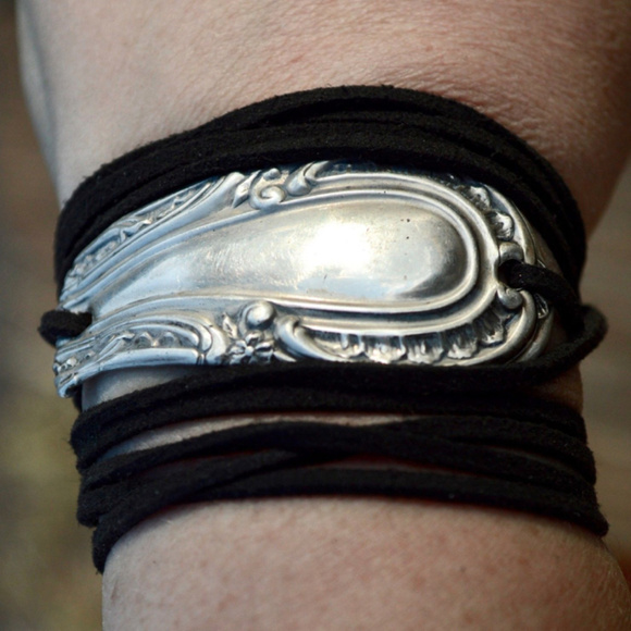 Antique Obsessions Jewelry - Sterling Silver Yoga Tie Wrap Bracelet Cuff Suede 925 Gorham Antique leather